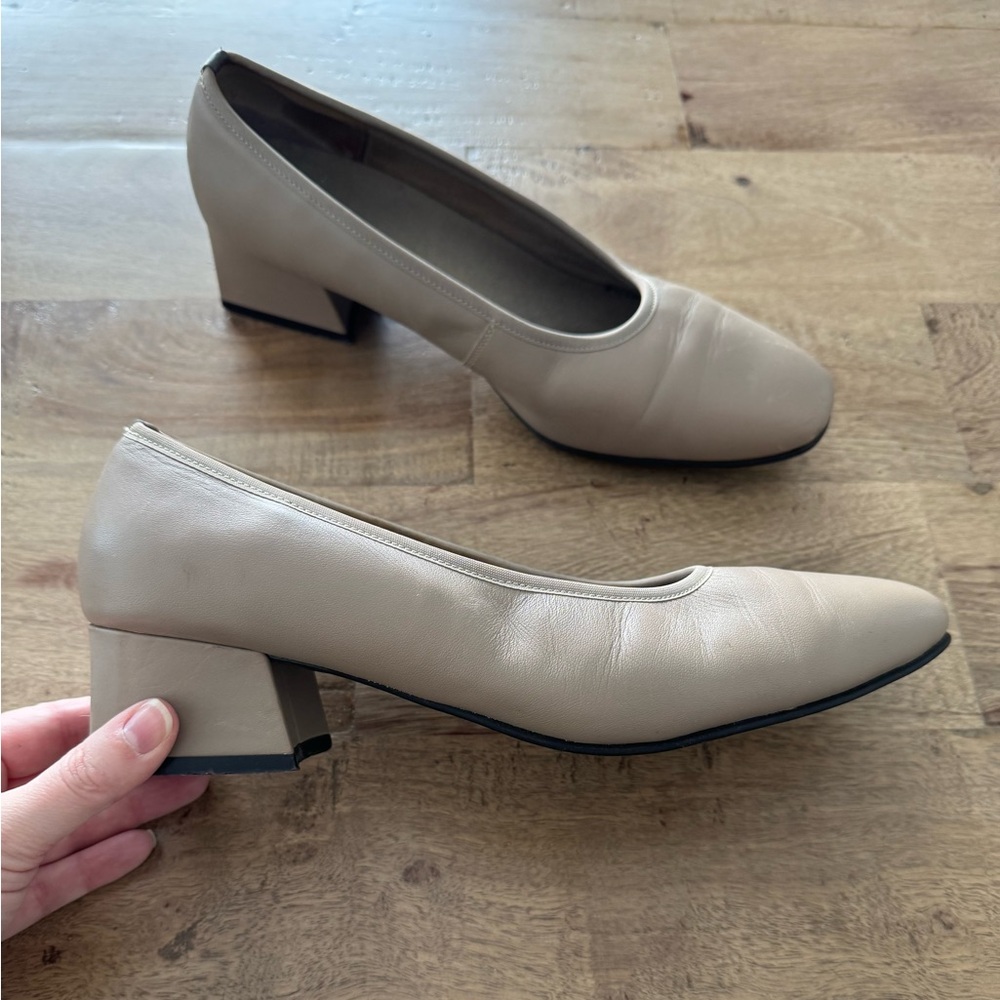 Dr. School's Classic comfort Block Heel ballerina Pumps in taupe leather size 10